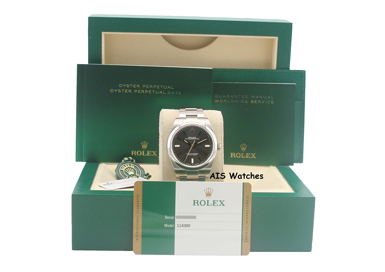 Rolex 114300 Oyster Perpetual 39MM Rhodium Dial 2017 Box & Papers