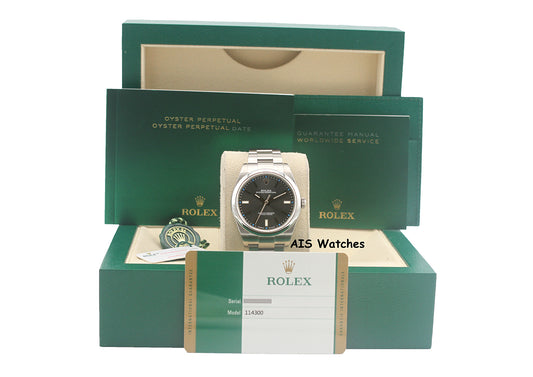 Rolex 114300 Oyster Perpetual 39MM Rhodium Dial 2017 Box & Papers