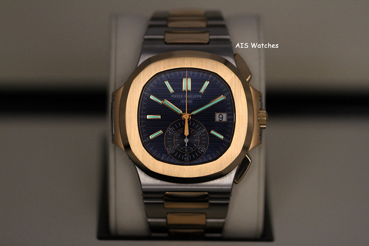 Patek Philippe Nautilus 5980/1AR Chronograph 18K Rose Gold / Stainless Steel Blue Dial 2017 Box & Papers