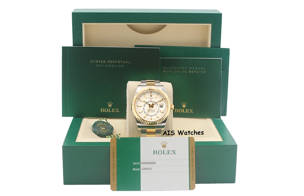 Rolex 326933 Sky-Dweller 18K Yellow Gold / SS Oyster White Dial BP