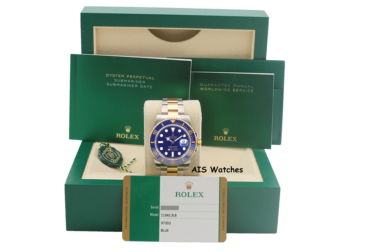 Rolex Submariner 18K YG/SS 116613LB SunBurst Blue Dial Ceramic 40MM 2019 B&P