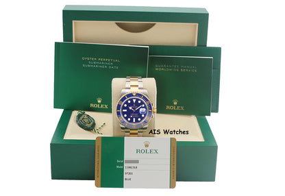 Rolex Submariner 18K YG/SS 116613LB SunBurst Blue Dial Ceramic 40MM 2019 B&P