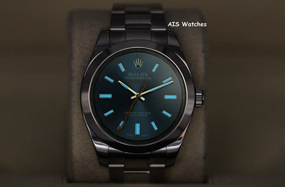 Rolex Milgauss Z-BLUE 116400GV Green Crystal Blue Dial 2017 Box & Papers