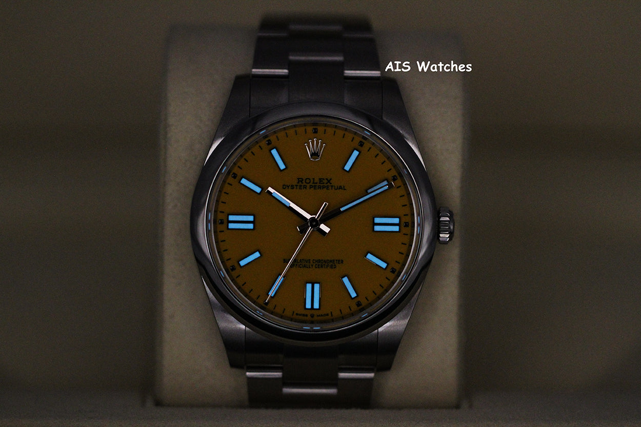 Rolex 124300 Oyster Perpetual 41 MM Yellow Dial 2022 Box & Papers