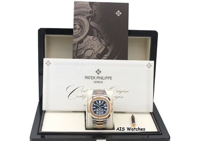 Patek Philippe Nautilus 5980/1AR Chronograph 18K Rose Gold / Stainless Steel Blue Dial Box & Papers