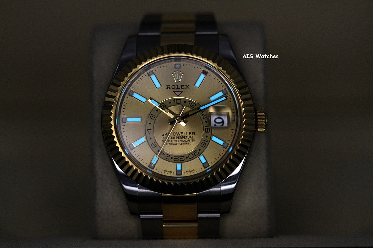 Rolex 326933 Sky-Dweller 18K Yellow Gold / SS Oyster Champagne Dial BP