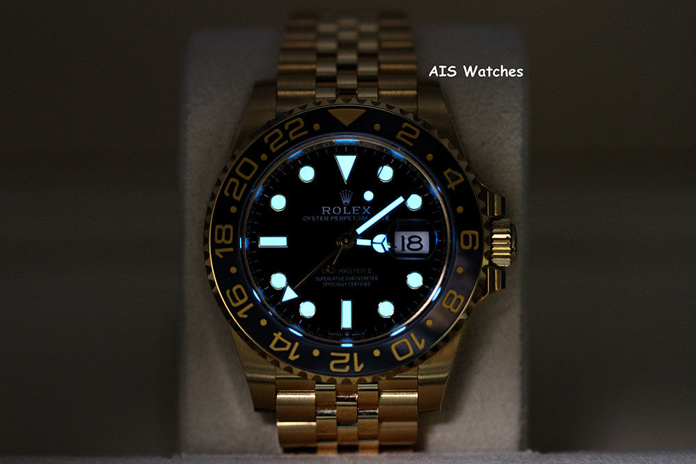 BNIB Rolex GMT-Master II 126718GRNR 18K Yellow Gold Black Dial Jubilee B&P