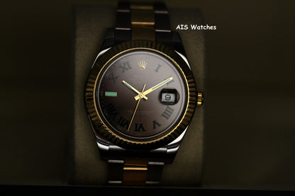 Rolex 116333 DateJust II 18K YG/SS Slate Roman Wimbledon Dial Oyster Box & Papers