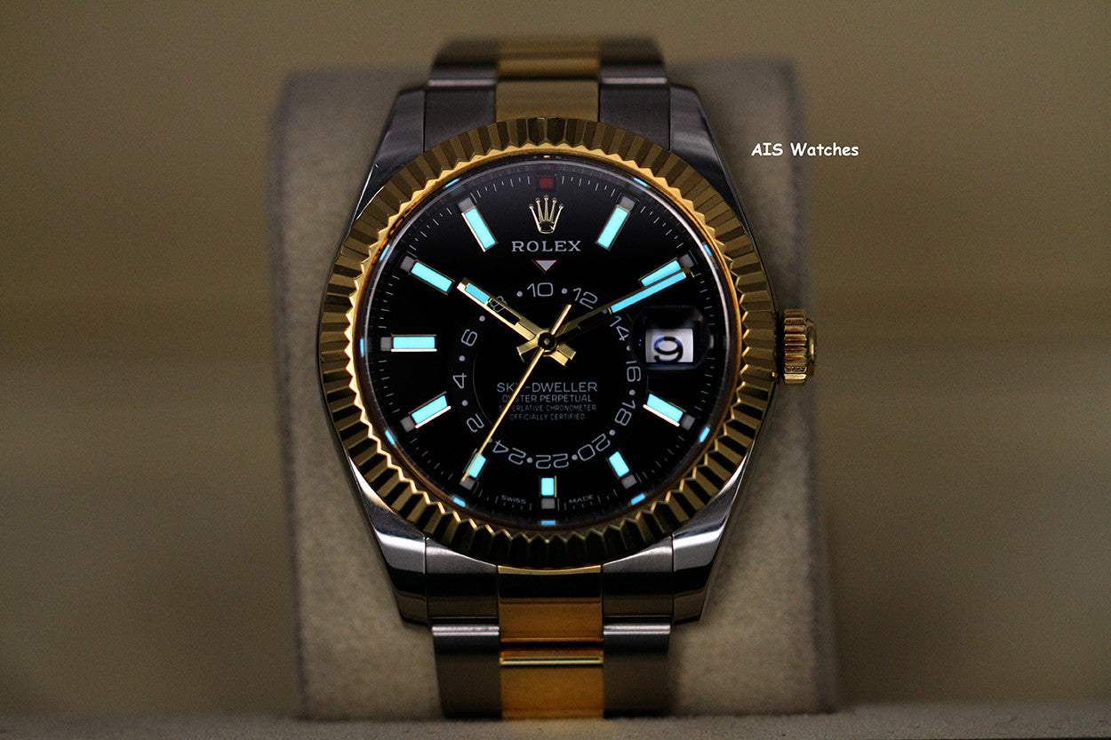 Rolex 326933 Sky-Dweller 18K Yellow Gold / SS Oyster Black Dial BP