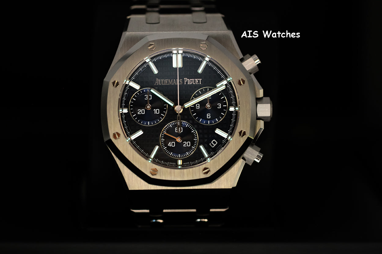BNIB Audemars Piguet 26240ST 41MM Royal Oak Chronograph Blue Dial B&P
