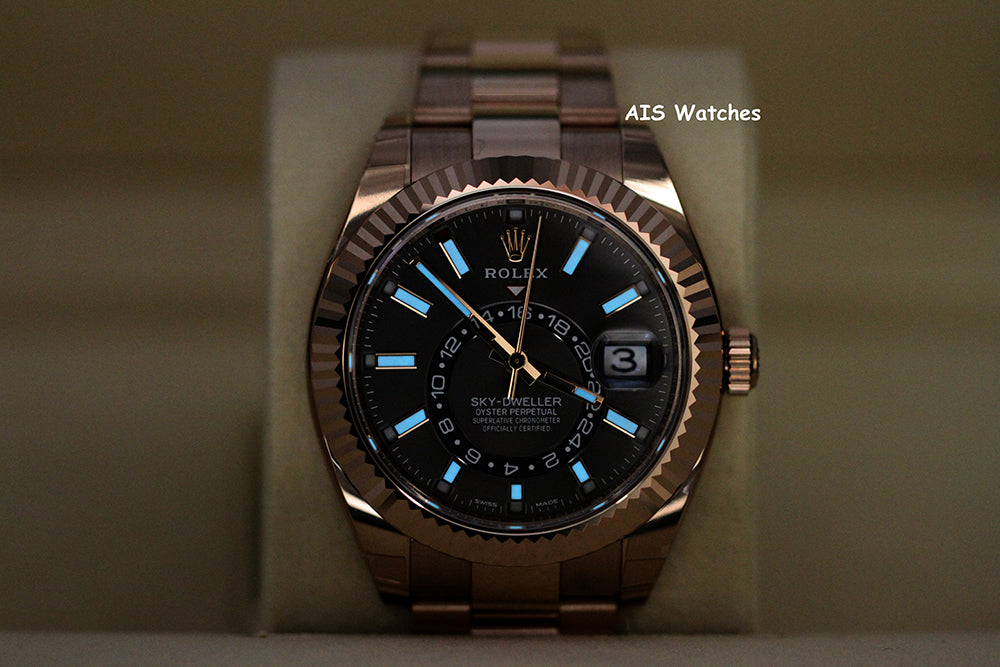 Rolex 326935 Sky-Dweller 18K Rose Gold Rhodium Dial Box & Papers