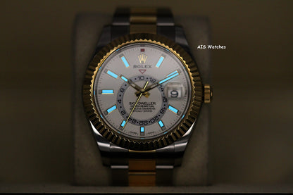Rolex 326933 Sky-Dweller 18K Yellow Gold / SS Oyster White Dial BP
