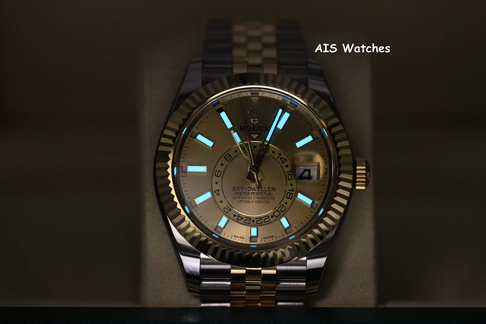 Rolex 326933 Sky-Dweller 18K Yellow Gold / SS Jubilee Champagne Dial B&P