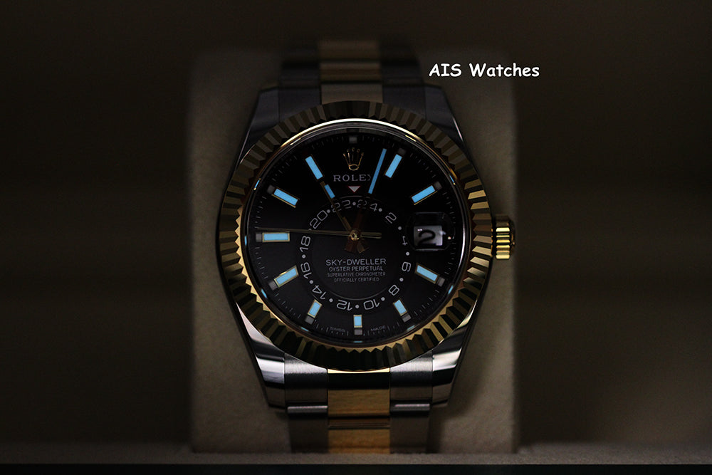 Rolex 326933 Sky-Dweller 18K Yellow Gold / Stainless Steel Black Dial B&P