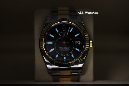 Rolex 326933 Sky-Dweller 18K Yellow Gold / Stainless Steel Black Dial B&P