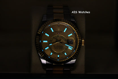 Rolex 326933 Sky-Dweller 18K Yellow Gold / SS Oyster Champagne Dial B&P
