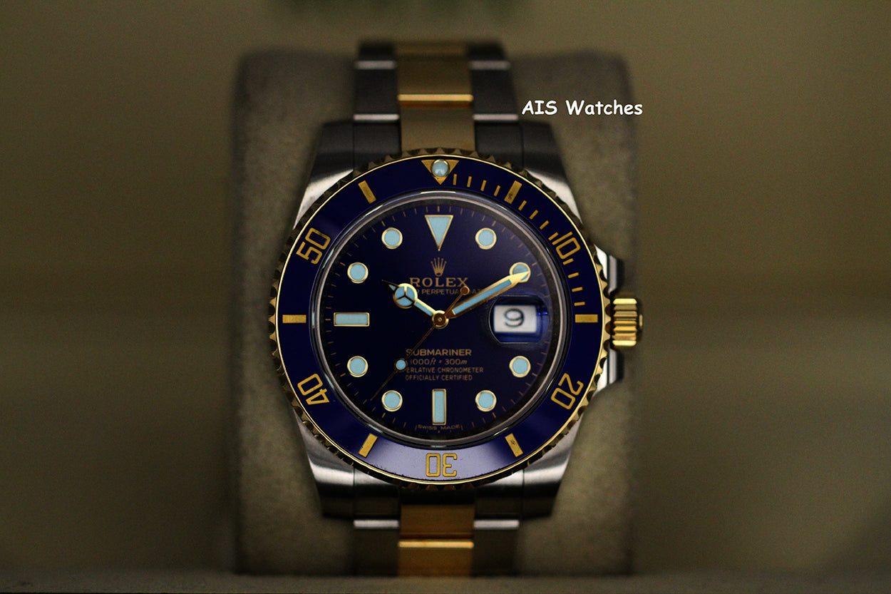 Rolex Submariner 18K YG/SS 116613LB SunBurst Blue Dial Ceramic 40MM 2018 B&P