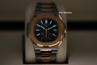 Patek Philippe Nautilus 5980/1AR Chronograph 18K Rose Gold / Stainless Steel Blue Dial Box & Papers