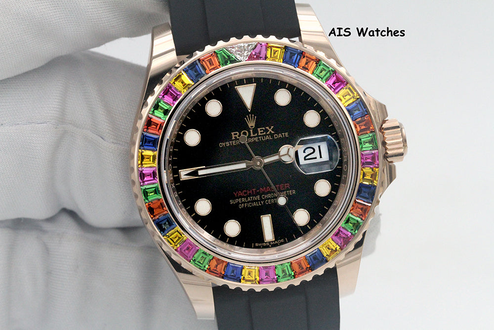 Rolex Yachtmaster 116695SATS Gem Set Bezel Everose Gold OysterFlex Strap B&P