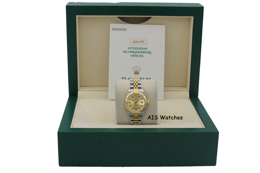 Rolex Ladies Two-Tone DateJust 69173 Champagne Dial 26MM S Serial - 1995 with Papers