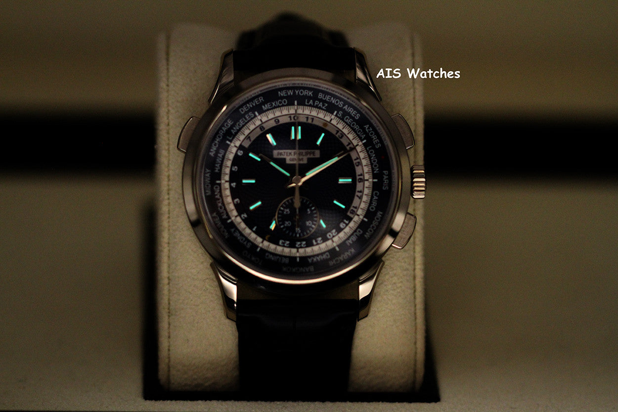 Patek Philippe 5930G World Time Chronograph White Gold Blue Dial Box & Paper