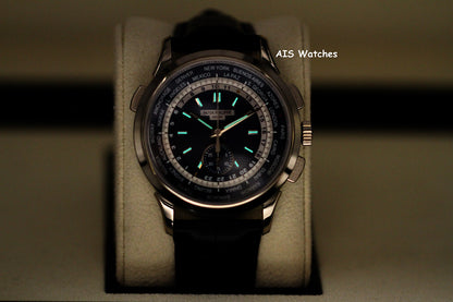 Patek Philippe 5930G World Time Chronograph White Gold Blue Dial Box & Paper