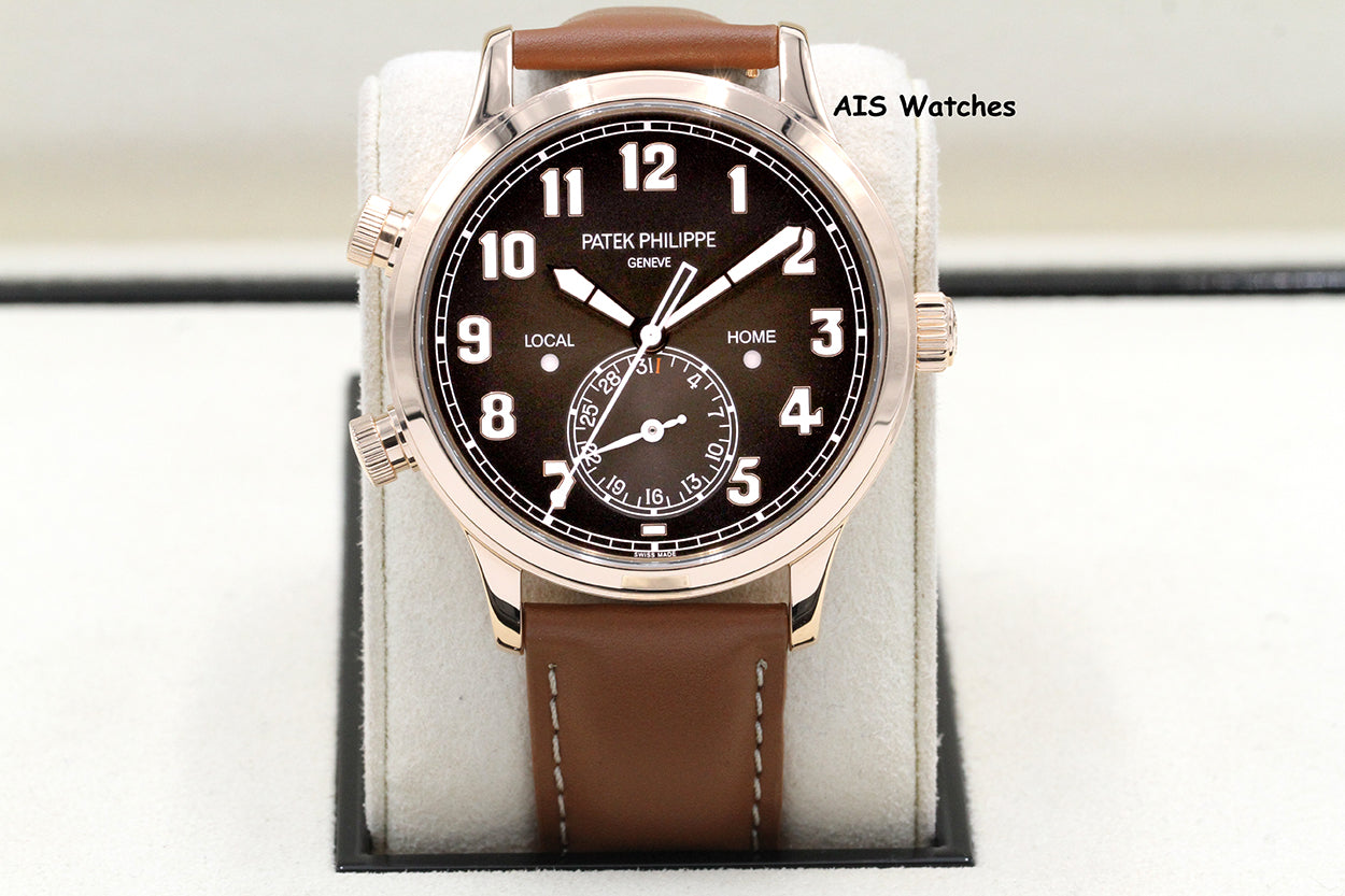 Patek Philippe 5524R Calatrava Pilot Travel Time Rose Gold Brown Dial 42MM Box & Paper