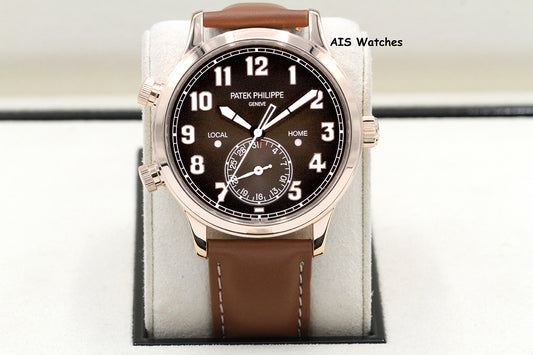 Patek Philippe 5524R Calatrava Pilot Travel Time Rose Gold Brown Dial 42MM Box & Paper