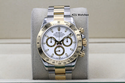 Rolex Daytona 116523 18K YG / SS White Dial F Serial