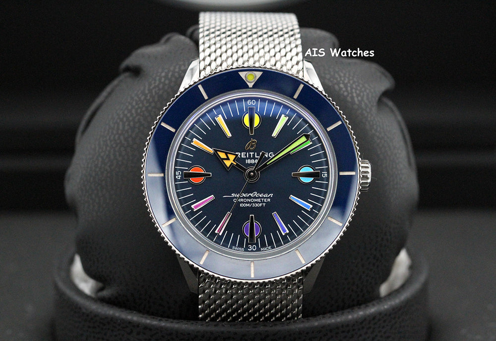 Breitling SuperOcean Heritage '57 A103702A1C1A1 Blue Rainbow Mesh Bracelet SS 42MM B&P