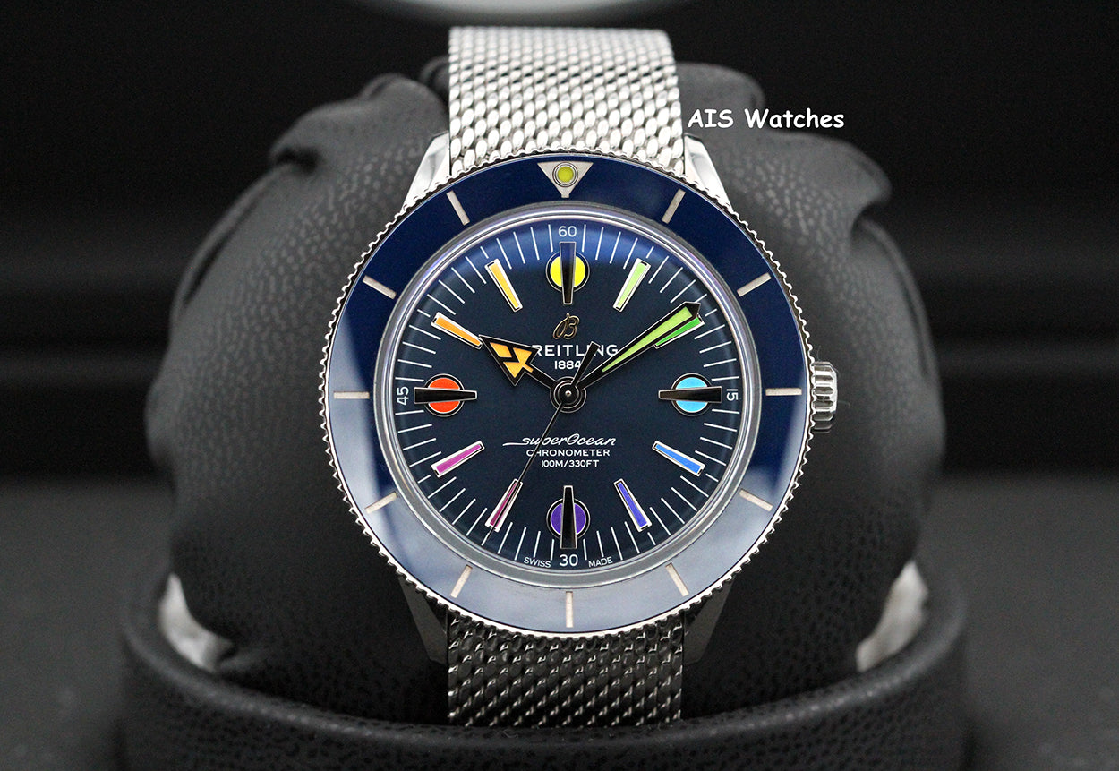 Breitling SuperOcean Heritage '57 A103702A1C1A1 Blue Rainbow Mesh Bracelet SS 42MM B&P