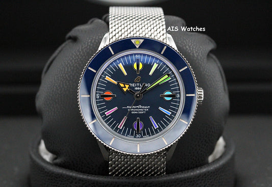 Breitling SuperOcean Heritage '57 A103702A1C1A1 Blue Rainbow Mesh Bracelet SS 42MM B&P