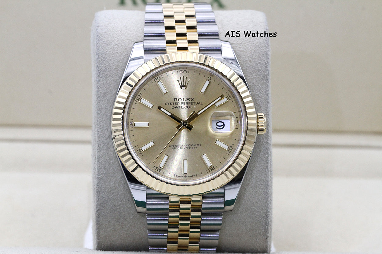 Rolex 126333 DateJust 41MM 18K YG/SS Champagne Stick Dial Jubilee Bracelet B&P