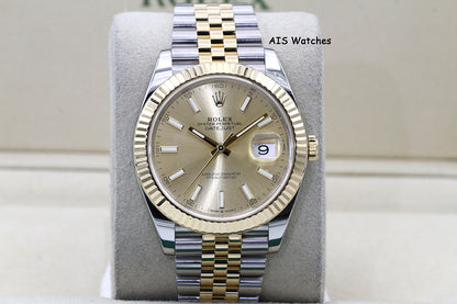 Rolex 126333 DateJust 41MM 18K YG/SS Champagne Stick Dial Jubilee Bracelet B&P
