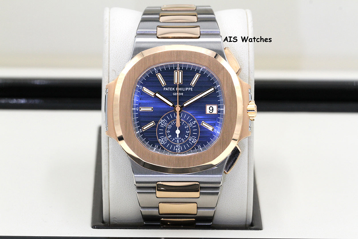 Patek Philippe Nautilus 5980/1AR Chronograph 18K Rose Gold / Stainless Steel Blue Dial 2017 Box & Papers