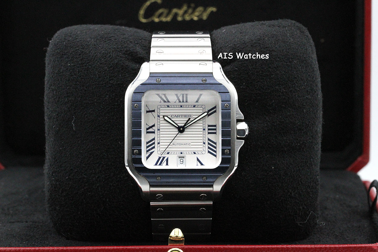 Cartier Santos De Cartier Large Steel WSSA0047 Blue PVD Bezel/White Dial 41MM Box&Papers