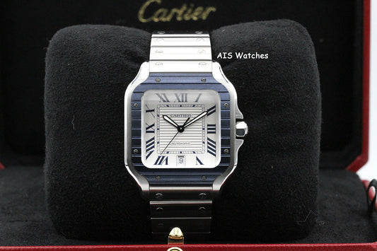 Cartier Santos De Cartier Large Steel WSSA0047 Blue PVD Bezel/White Dial 41MM Box&Papers