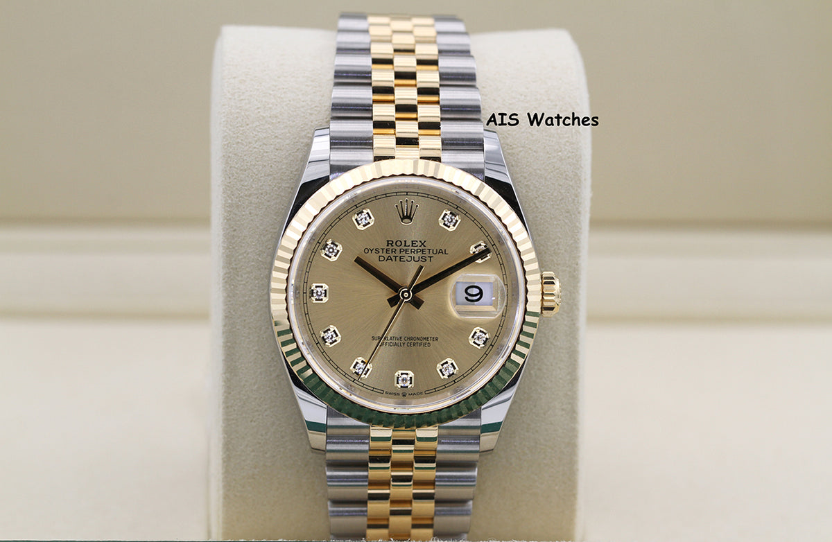 BNIB Rolex 126233 DateJust 36MM 18K YG/SS Champagne Diamond Dial Jubilee Bracelet B&P