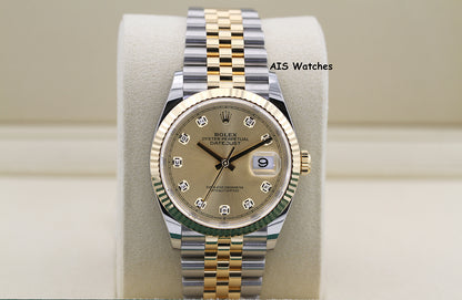 BNIB Rolex 126233 DateJust 36MM 18K YG/SS Champagne Diamond Dial Jubilee Bracelet B&P