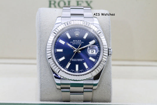 Rolex Datejust II 41MM 116334 Blue Stick Dial Stainless Steel 2015 Box & Papers