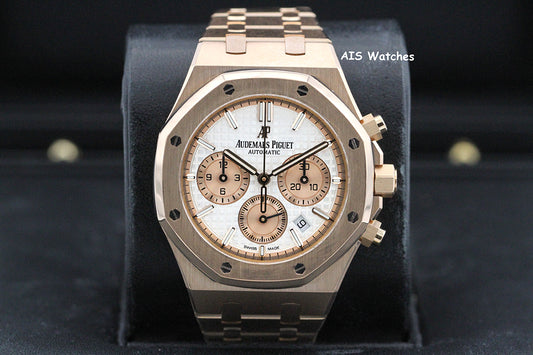 Audemars Piguet 26315OR Royal Oak Chronograph Pink Gold Silver Dial 38MM Box & Papers