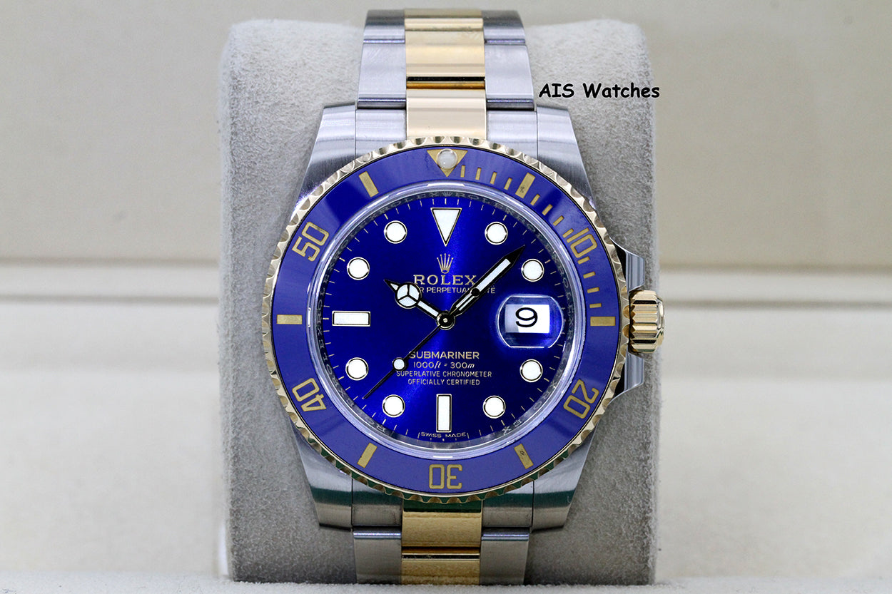 Rolex Submariner 18K YG/SS 116613LB SunBurst Blue Dial Ceramic 40MM 2018 B&P