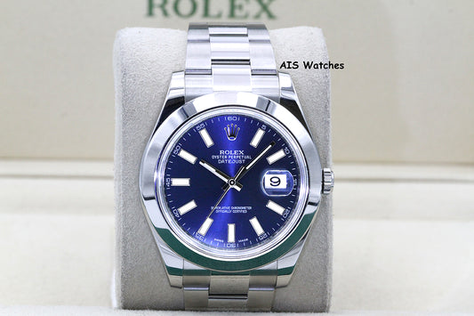 Rolex Datejust II 41MM 116300 Blue Stick Dial Stainless Steel Box & Papers