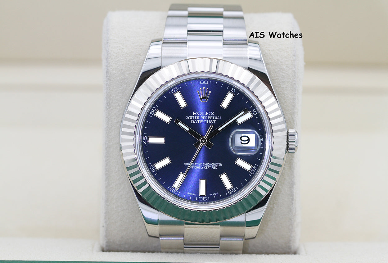 Rolex Datejust II 41MM 116334 Blue Stick Dial Stainless Steel 2017 Box & Papers