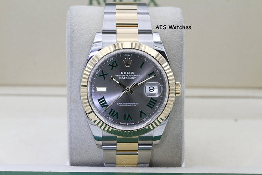 Rolex 126333 DateJust 41MM 18K YG/SS Slate Roman Wimbeldon Dial Oyster B&P