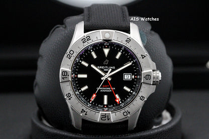 BNIB Breitling Avenger Automatic GMT A32320101B1X1 Black Dial Strap SS 44MM B&P