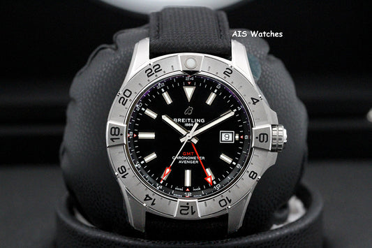 BNIB Breitling Avenger Automatic GMT A32320101B1X1 Black Dial Strap SS 44MM B&P
