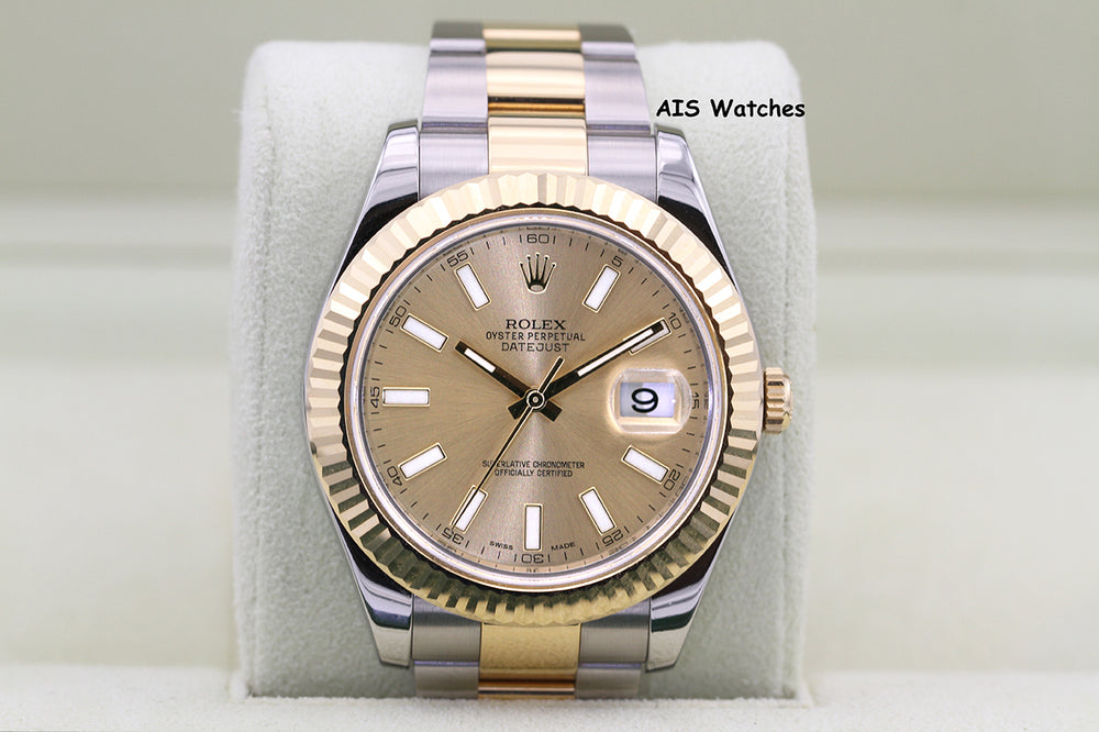 Rolex 116333 DateJust II 18K YG/SS Slate Champagne Stick Dial Oyster Rolex CPO