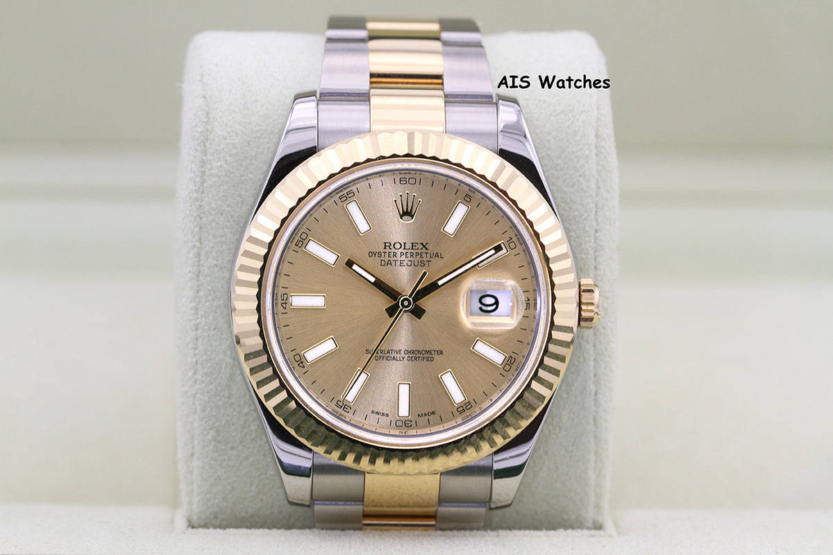 Rolex 116333 DateJust II 18K YG/SS Slate Champagne Stick Dial Oyster Rolex CPO