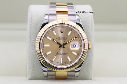 Rolex 116333 DateJust II 18K YG/SS Slate Champagne Stick Dial Oyster Rolex CPO